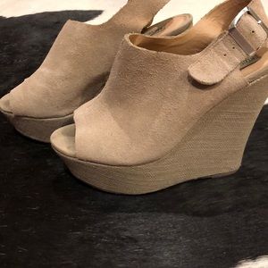 Tan open toe wedges